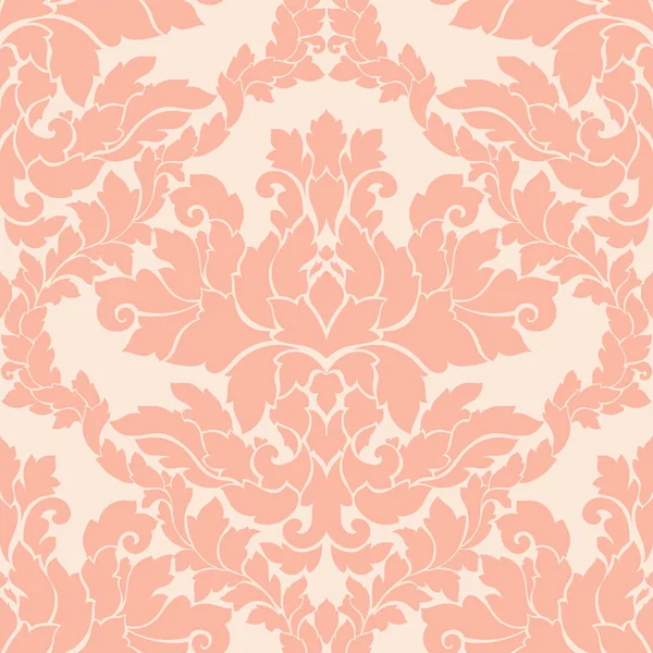 Damas motif sans couture design complexe. Ornement royal de luxe, texture victorienne pour fonds d'écran, textile, emballage. Exquise dentelle baroque florale fleurir dans des couleurs pêche vintage — Image vectorielle