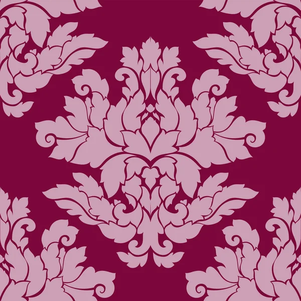 Damast nahtlose Muster kompliziertes Design. Luxus königliches Ornament, viktorianische Textur für Tapeten, Textilien, Verpackung. exquisite florale Barockspitze gedeiht in tiefroter Farbe — Stockvektor