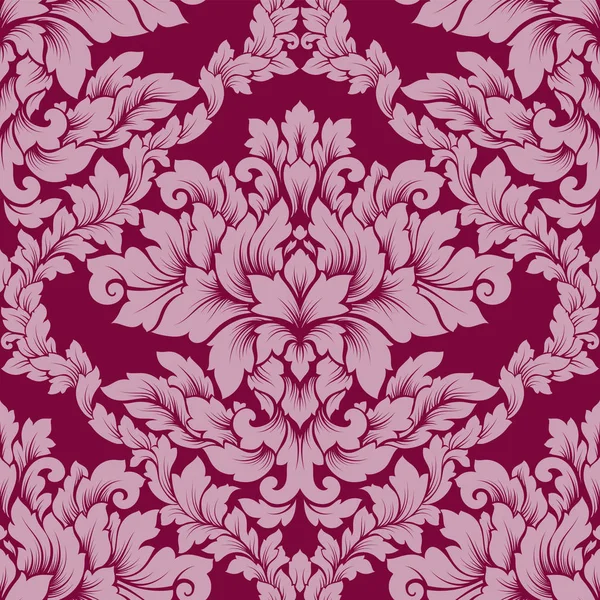 Damast sömlösa mönster intrikata design. Lyxiga royal prydnad, viktorianska textur för tapeter, textil, inslagning. Utsökt blommig barock lacy blomstra i vintage djupt röd färg — Stock vektor
