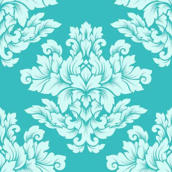 Damas motif sans couture design complexe. Ornement royal de luxe, texture victorienne pour fonds d'écran, textile, emballage. Exquise dentelle baroque floral fleurir dans des couleurs vertes menthe douce — Image vectorielle