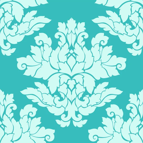 Damas motif sans couture design complexe. Ornement royal de luxe, texture victorienne pour fonds d'écran, textile, emballage. Exquise dentelle baroque floral fleurir dans des couleurs vertes menthe douce — Image vectorielle