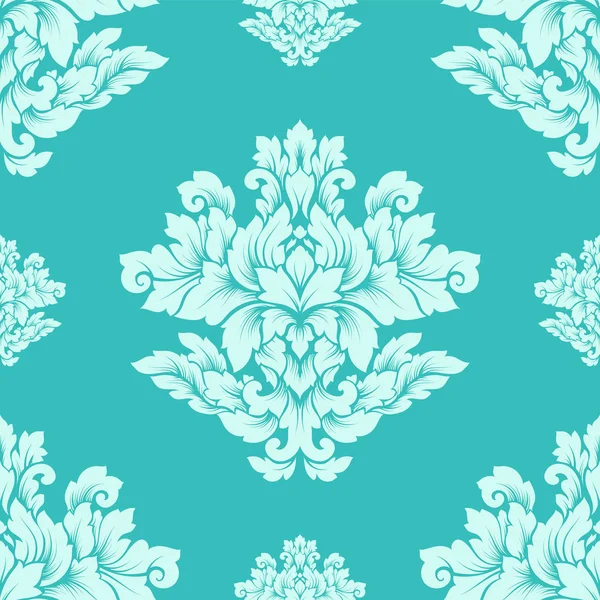 Damas motif sans couture design complexe. Ornement royal de luxe, texture victorienne pour fonds d'écran, textile, emballage. Exquise dentelle baroque floral fleurir dans des couleurs vertes menthe douce — Image vectorielle