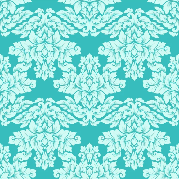 Damas motif sans couture design complexe. Ornement royal de luxe, texture victorienne pour fonds d'écran, textile, emballage. Exquise dentelle baroque floral fleurir dans des couleurs vertes menthe douce — Image vectorielle