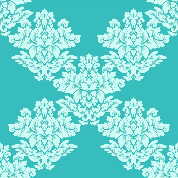 Damas motif sans couture design complexe. Ornement royal de luxe, texture victorienne pour fonds d'écran, textile, emballage. Exquise dentelle baroque floral fleurir dans des couleurs vertes menthe douce — Image vectorielle