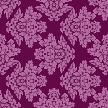 Damasko seamless modeli karmaşık tasarım. Lüks royal süsleme, Victoria doku duvar kağıdı, tekstil, ambalaj. Mükemmel çiçek Barok dantelli güzelleşmek zengin pembe ve mor colo döşemedeki yinelenen