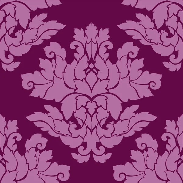 Damasco design sem costura padrão intrincado. Ornamento real de luxo, textura vitoriana para papéis de parede, têxtil, envoltório. requintado floral barroco renda florescer telha repetidora em rico colo rosa e roxo — Vetor de Stock