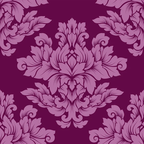 Damast nahtlose Muster kompliziertes Design. Luxus königliches Ornament, viktorianische Textur für Tapeten, Textilien, Verpackung. exquisite florale barocke Spitze gedeihen wiederholenden Fliese in sattem rosa und lila colo — Stockvektor