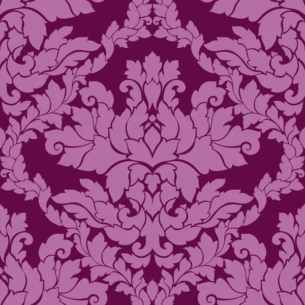 Damast nahtlose Muster kompliziertes Design. Luxus königliches Ornament, viktorianische Textur für Tapeten, Textilien, Verpackung. exquisite florale barocke Spitze gedeihen wiederholenden Fliese in sattem rosa und lila colo — Stockvektor