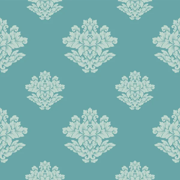 Damasco design sem costura padrão intrincado. Ornamento real de luxo, textura vitoriana para papéis de parede, têxtil, envoltório. requintado floral barroco renda florescer telha repetidora em pastel macio turquesa col — Vetor de Stock