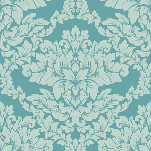 Damas motif sans couture design complexe. Ornement royal de luxe, texture victorienne pour fonds d'écran, textile, emballage. Exquise dentelle baroque fleurie répétition carrelage en col turquoise pastel doux — Image vectorielle