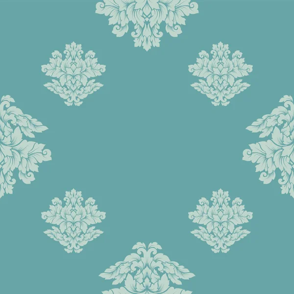 Damas motif sans couture design complexe. Ornement royal de luxe, texture victorienne pour fonds d'écran, textile, emballage. Exquise dentelle baroque fleurie répétition carrelage en col turquoise pastel doux — Image vectorielle