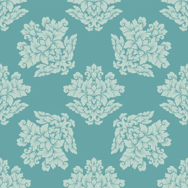 Damasco patrón sin costuras diseño intrincado. Adorno real de lujo, textura victoriana para fondos de pantalla, textil, envoltura. Exquisito encaje barroco floral florecer azulejo repetitivo en suave pastel de color turquesa col — Vector de stock