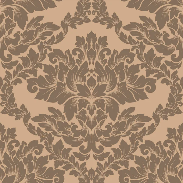 Damask seamless pattern intricate design. Luxury royal ornament, victorian texture for wallpapers, textile, wrapping. Exquisite floral baroque lacy flourish repeting tile in soft beige color — Stock Vector