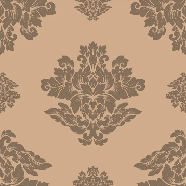 Damas motif sans couture design complexe. Ornement royal de luxe, texture victorienne pour fonds d'écran, textile, emballage. Exquise dentelle baroque fleurie répétition tuile de couleur beige doux — Image vectorielle