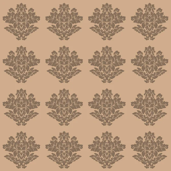 Damast nahtlose Muster kompliziertes Design. Luxus königliches Ornament, viktorianische Textur für Tapeten, Textilien, Verpackung. exquisite florale barocke Spitze gedeihen repeting Fliese in weicher beige Farbe — Stockvektor