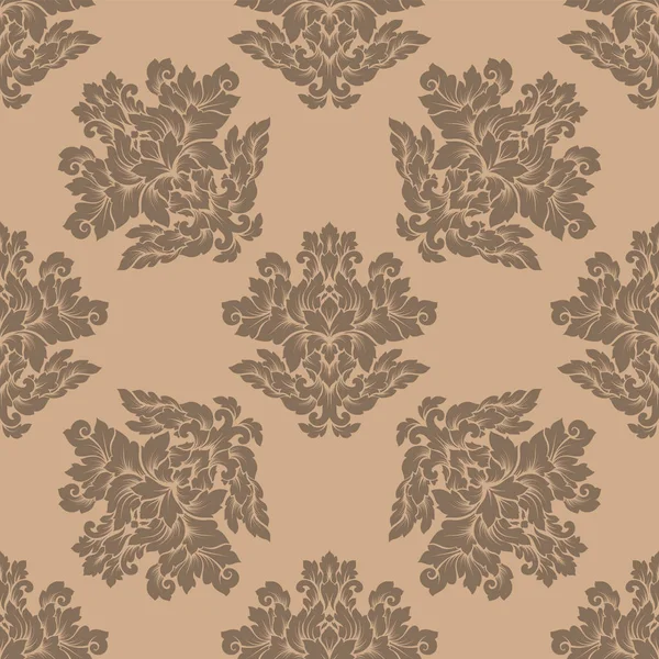 Damast nahtlose Muster kompliziertes Design. Luxus königliches Ornament, viktorianische Textur für Tapeten, Textilien, Verpackung. exquisite florale barocke Spitze gedeihen repeting Fliese in weicher beige Farbe — Stockvektor