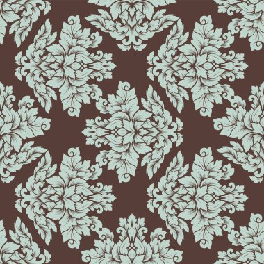 Damasko seamless modeli karmaşık tasarım. Lüks royal süsleme, Victoria doku duvar kağıdı, tekstil, ambalaj. Mükemmel çiçek Barok dantelli güzelleşmek kahverengi ve açık mavi döşemedeki yinelenen