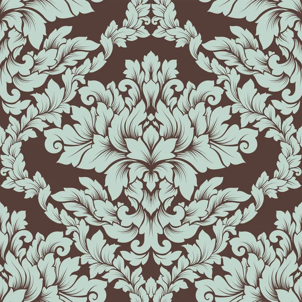 Damas motif sans couture design complexe. Ornement royal de luxe, texture victorienne pour fonds d'écran, textile, emballage. Exquise dentelle baroque fleurie répétition tuile en brun et bleu clair — Image vectorielle