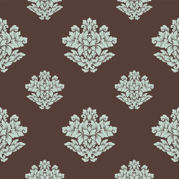 Damast sömlösa mönster intrikata design. Lyxiga royal prydnad, viktorianska textur för tapeter, textil, inslagning. Utsökt blommig barock lacy blomstra upprepande kakel i bruna och ljusblå — Stock vektor