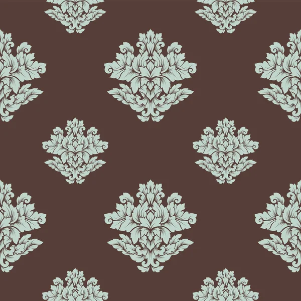 Damasco patrón sin costuras diseño intrincado. Adorno real de lujo, textura victoriana para fondos de pantalla, textil, envoltura. Exquisito encaje barroco floral florecer azulejo repetitivo en marrón y azul claro — Archivo Imágenes Vectoriales