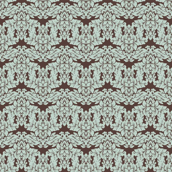 Damasco patrón sin costuras diseño intrincado. Adorno real de lujo, textura victoriana para fondos de pantalla, textil, envoltura. Exquisito encaje barroco floral florecer azulejo repetitivo en marrón y azul claro — Vector de stock