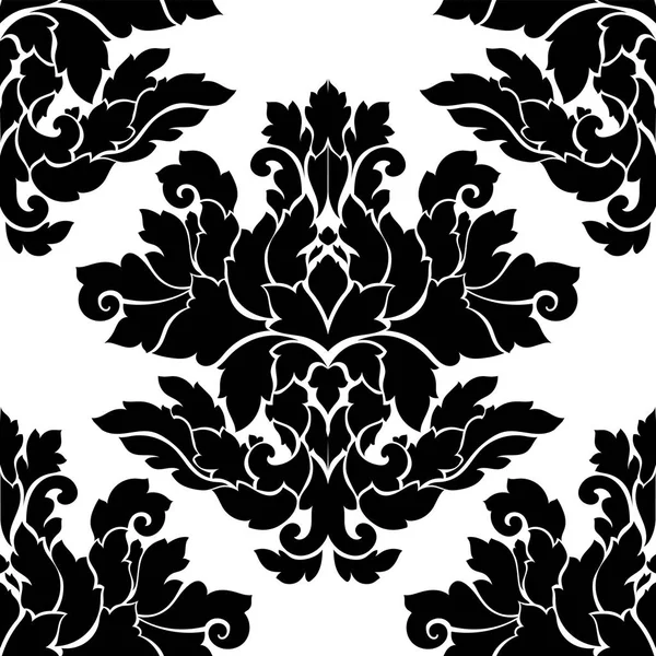 Дамаський безшовний візерунок складний дизайн. Розкішний королівський орнамент, вікторіанська текстура для шпалер, текстилю, обгортання. Вишукані квіткові барокові мережива процвітають в чорно-білих монохромних кольорах — стоковий вектор