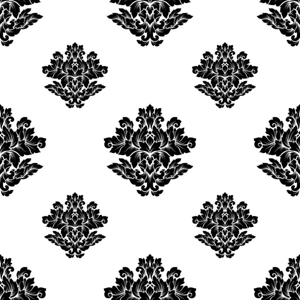 Damask naadloze patroon motief. Luxe royal sieraad, Victoriaanse textuur voor behang, textiel, zeewieren. Prachtige bloemen barok lacy bloeien in zwarte en witte monochrome kleuren — Stockvector