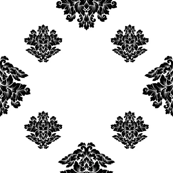 Дамаський безшовний візерунок складний дизайн. Розкішний королівський орнамент, вікторіанська текстура для шпалер, текстилю, обгортання. Вишукані квіткові барокові мережива процвітають в чорно-білих монохромних кольорах — стоковий вектор