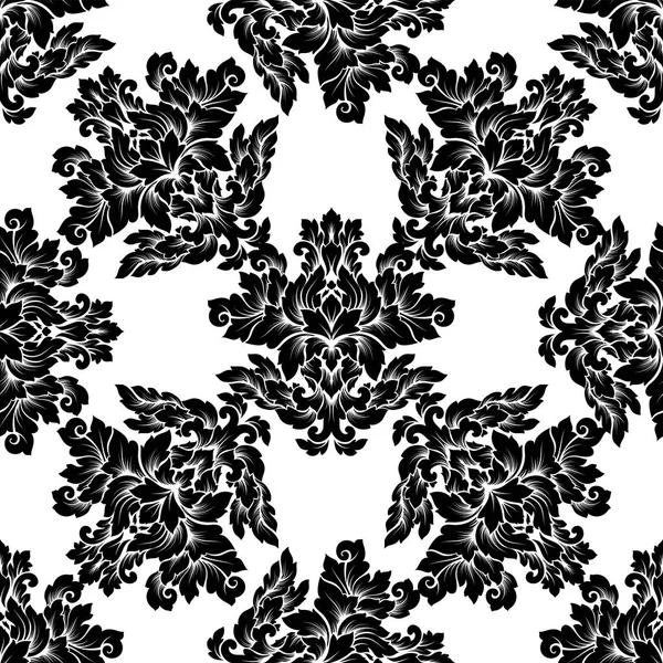 Damasko seamless modeli karmaşık tasarım. Lüks royal süsleme, Victoria doku duvar kağıdı, tekstil, ambalaj. Siyah ve beyaz siyah beyaz renklerde zarif çiçek Barok dantelli güzelleşmek — Stok Vektör