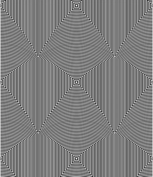 Illusione ottica arte sfondo astratto. Modello geometrico ipnotico monocromatico bianco e nero . — Vettoriale Stock