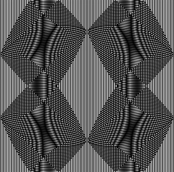 Optische Täuschung Kunst abstrakten Hintergrund. Schwarz-weißes monochromes geometrisches hypnotisches nahtloses Muster. — Stockvektor