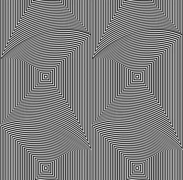 Optische Täuschung Kunst abstrakten Hintergrund. Schwarz-weißes monochromes geometrisches hypnotisches nahtloses Muster. — Stockvektor