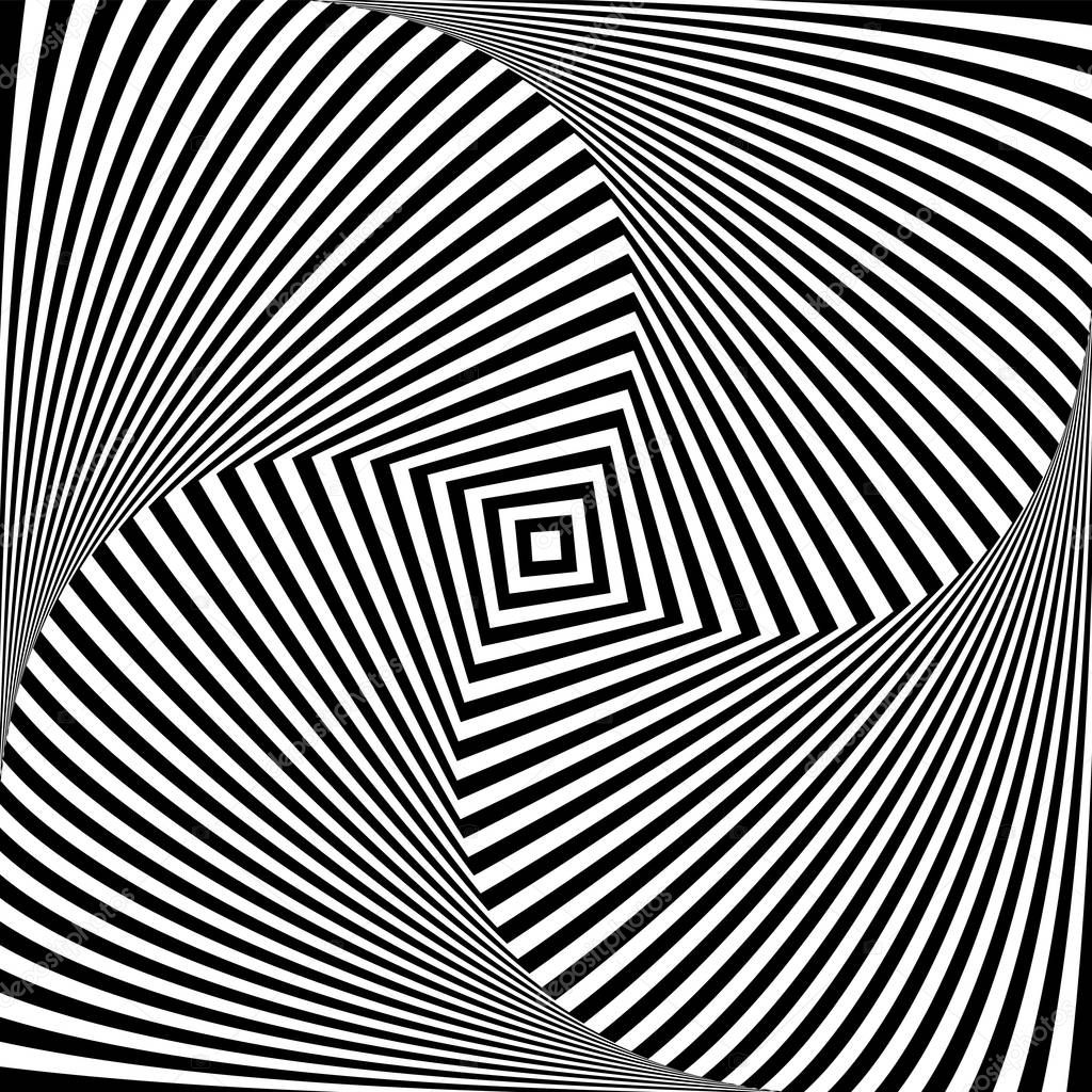 Optical illusion art abstract background. Black and white monochrome geometrical hypnotic square pattern.