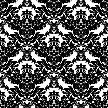 Damasko seamless modeli karmaşık tasarım. Lüks royal süsleme, Victoria doku duvar kağıdı, tekstil, ambalaj. Siyah ve beyaz siyah beyaz renklerde zarif çiçek Barok dantelli güzelleşmek