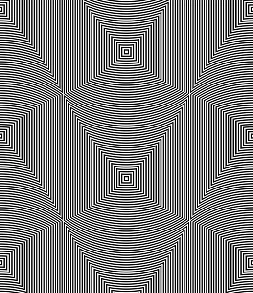 Optische Täuschung Kunst abstrakten Hintergrund. Schwarz-weißes monochromes geometrisches hypnotisches nahtloses Muster. — Stockvektor