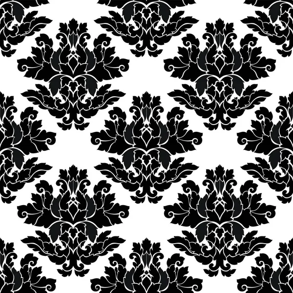 Damask naadloze patroon motief. Luxe royal sieraad, Victoriaanse textuur voor behang, textiel, zeewieren. Prachtige bloemen barok lacy bloeien in zwarte en witte monochrome kleuren — Stockvector