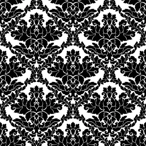 Damaškové vzor bezešvé složitý vzor na koberci. Luxusní royal ornament, viktoriánské textura tapety, textilní, obtékání. Nádherné květinové barokní krajkové vzkvétat v černé a bílé monochromatických barvách — Stockový vektor