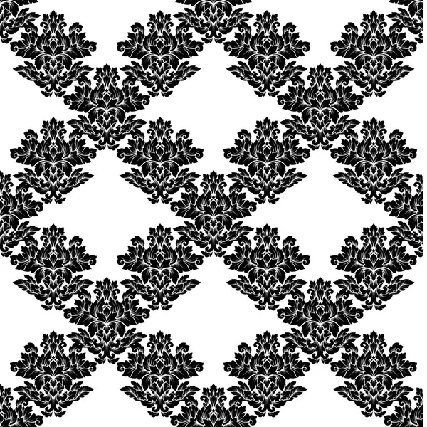 Damask naadloze patroon motief. Luxe royal sieraad, Victoriaanse textuur voor behang, textiel, zeewieren. Prachtige bloemen barok lacy bloeien in zwarte en witte monochrome kleuren — Stockvector