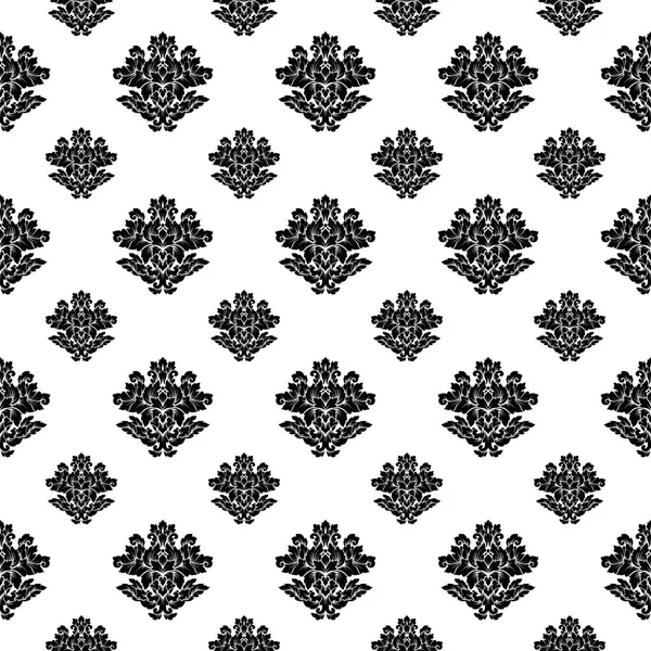 Damask naadloze patroon motief. Luxe royal sieraad, Victoriaanse textuur voor behang, textiel, zeewieren. Prachtige bloemen barok lacy bloeien in zwarte en witte monochrome kleuren — Stockvector