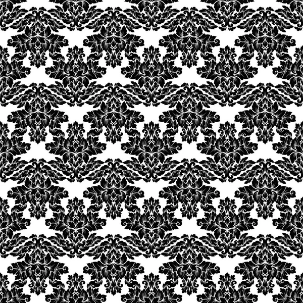 Damask naadloze patroon motief. Luxe royal sieraad, Victoriaanse textuur voor behang, textiel, zeewieren. Prachtige bloemen barok lacy bloeien in zwarte en witte monochrome kleuren — Stockvector