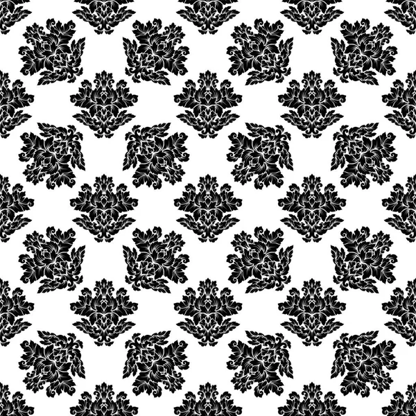 Damask naadloze patroon motief. Luxe royal sieraad, Victoriaanse textuur voor behang, textiel, zeewieren. Prachtige bloemen barok lacy bloeien in zwarte en witte monochrome kleuren — Stockvector