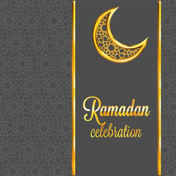 Ramadan Kareem cartão de saudação com padrão islâmico tradicional, convite ou folheto no círculo oriental style.Arabic e estrelas douradas Pattern.Gold ornamento com molduras brilhantes e lua —  Vetores de Stock