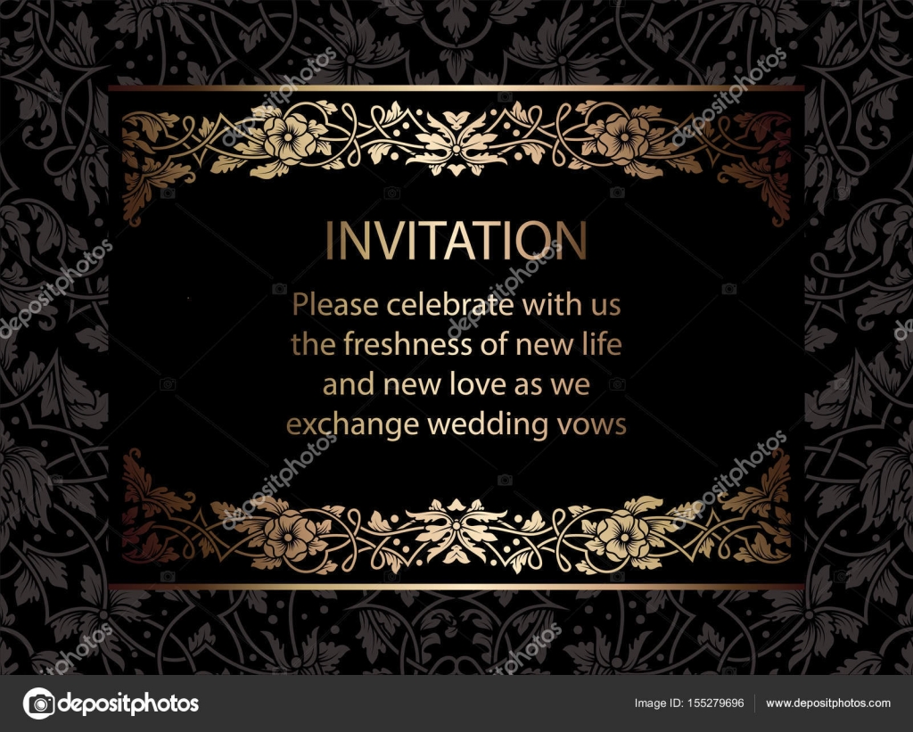 Floral Invitation Card Or Background With Antique Luxury Black And