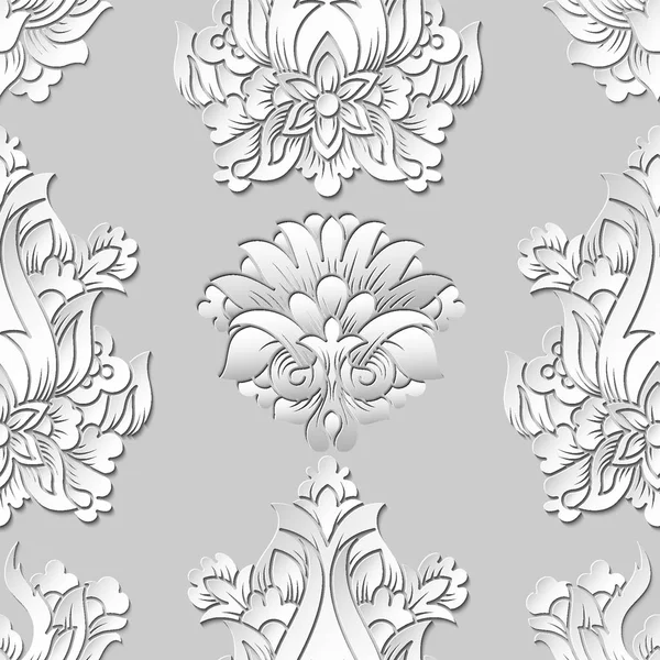 Papel corte arte flor fundo sem costura padrão. Flores de Origami em feito de papel branco. Ilustração de estoque vetorial com efeito de camadas de volume . — Vetor de Stock