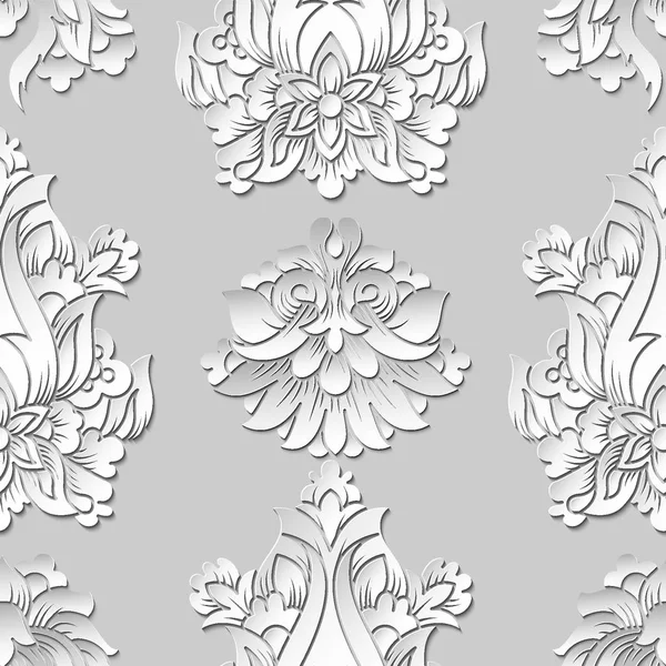 Papier découpé art fleur fond motif sans couture. Origami fleurs sur papier blanc. Illustration vectorielle avec effet de superposition de volume . — Image vectorielle