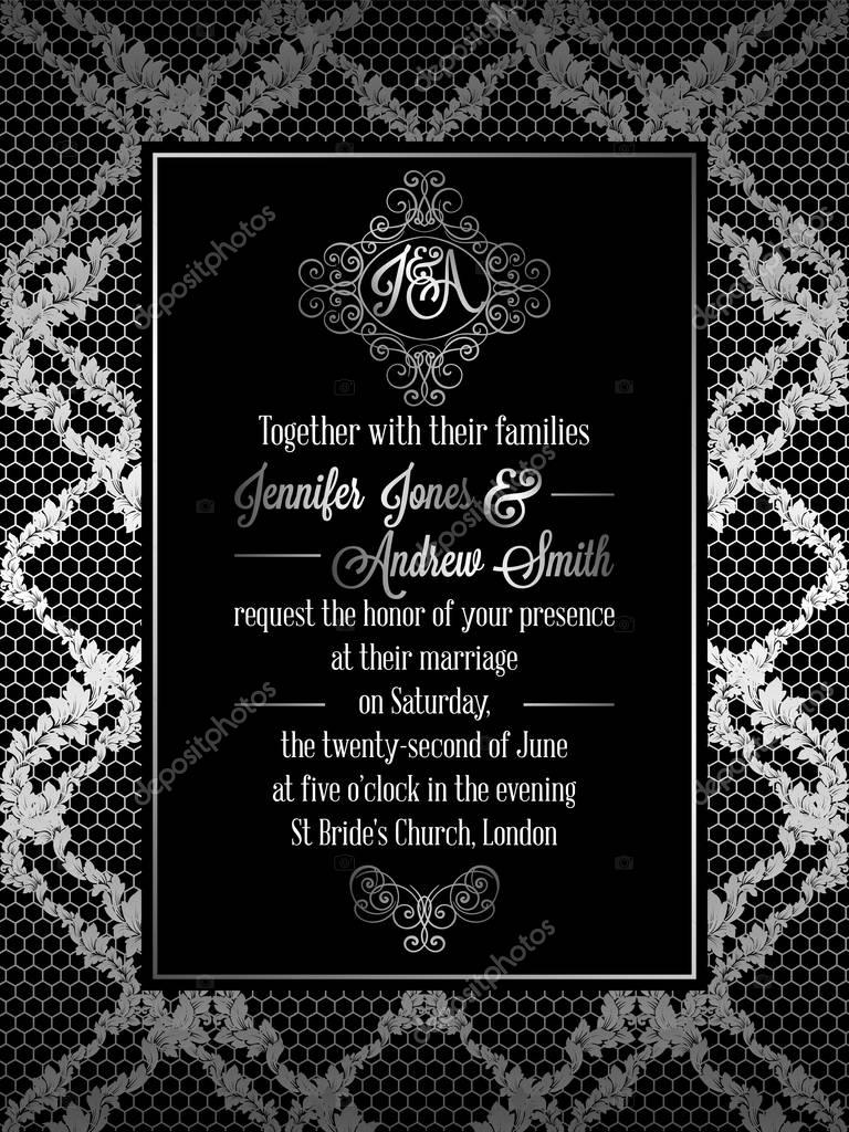 Vintage Baroque Style Wedding Invitation Card Template Elegant Formal