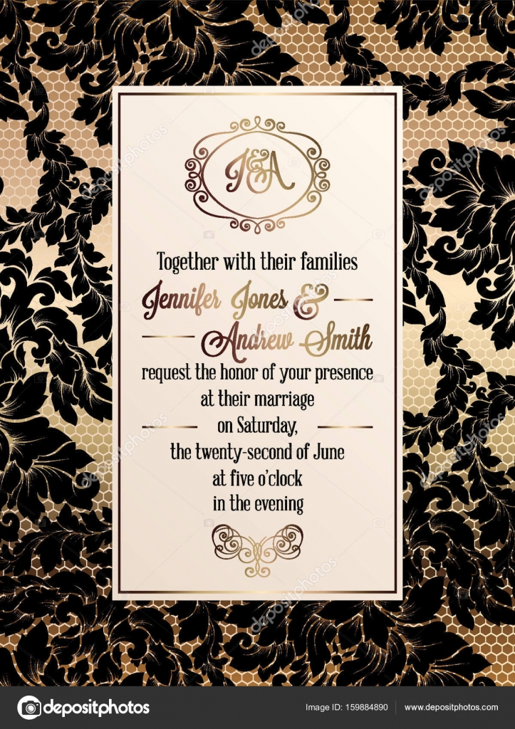 Vintage baroque style wedding invitation card template ...