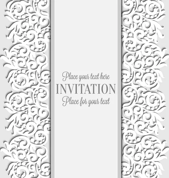 Bruiloft card met papier kant frame, lacy kleedje op uitnodiging wenskaartsjabloon — Stockvector