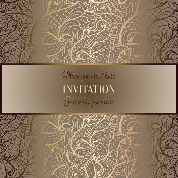 Abstract background, luxury beige and gold vintage frame, victorian banner, damask floral wallpaper ornaments, invitation card, baroque style booklet, fashion pattern, template for design — стоковый вектор
