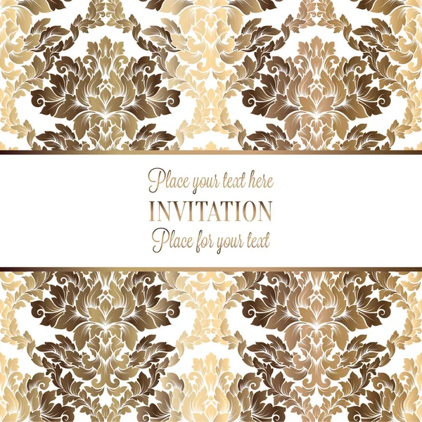 Folhagem de luxo vetorial com padrão vintage floral ouro para banner, papel de parede, cartão de convite, livreto. Modelo para o projeto do convite de casamento ou fundo . —  Vetores de Stock